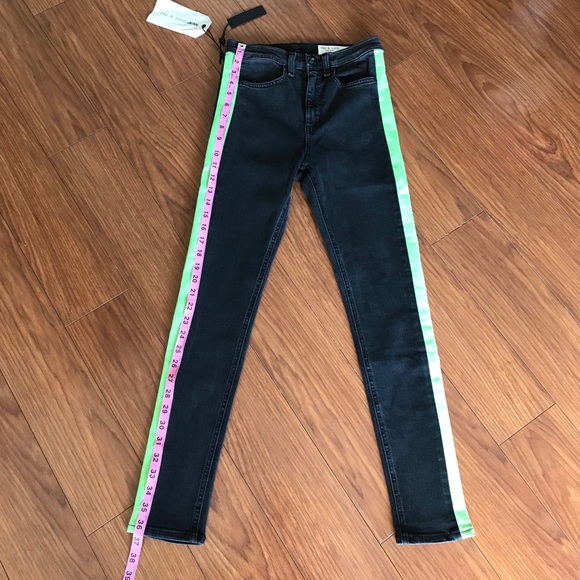 Rag & Bone Mazie Black/Lime High Rise Green Jeans - Picture 2 of 7